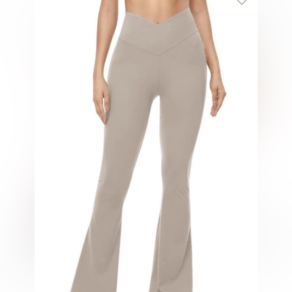 Cross Waist Flare Yoga Leggings | BEIGE